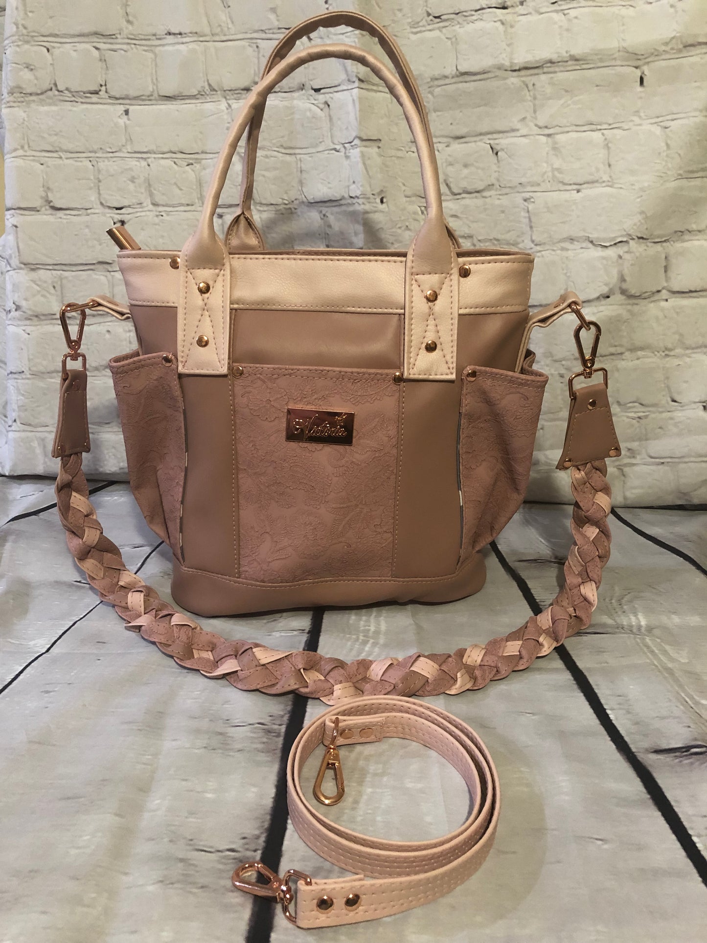 Zoella Blush handbag with rolled handles and 2 shoulder straps