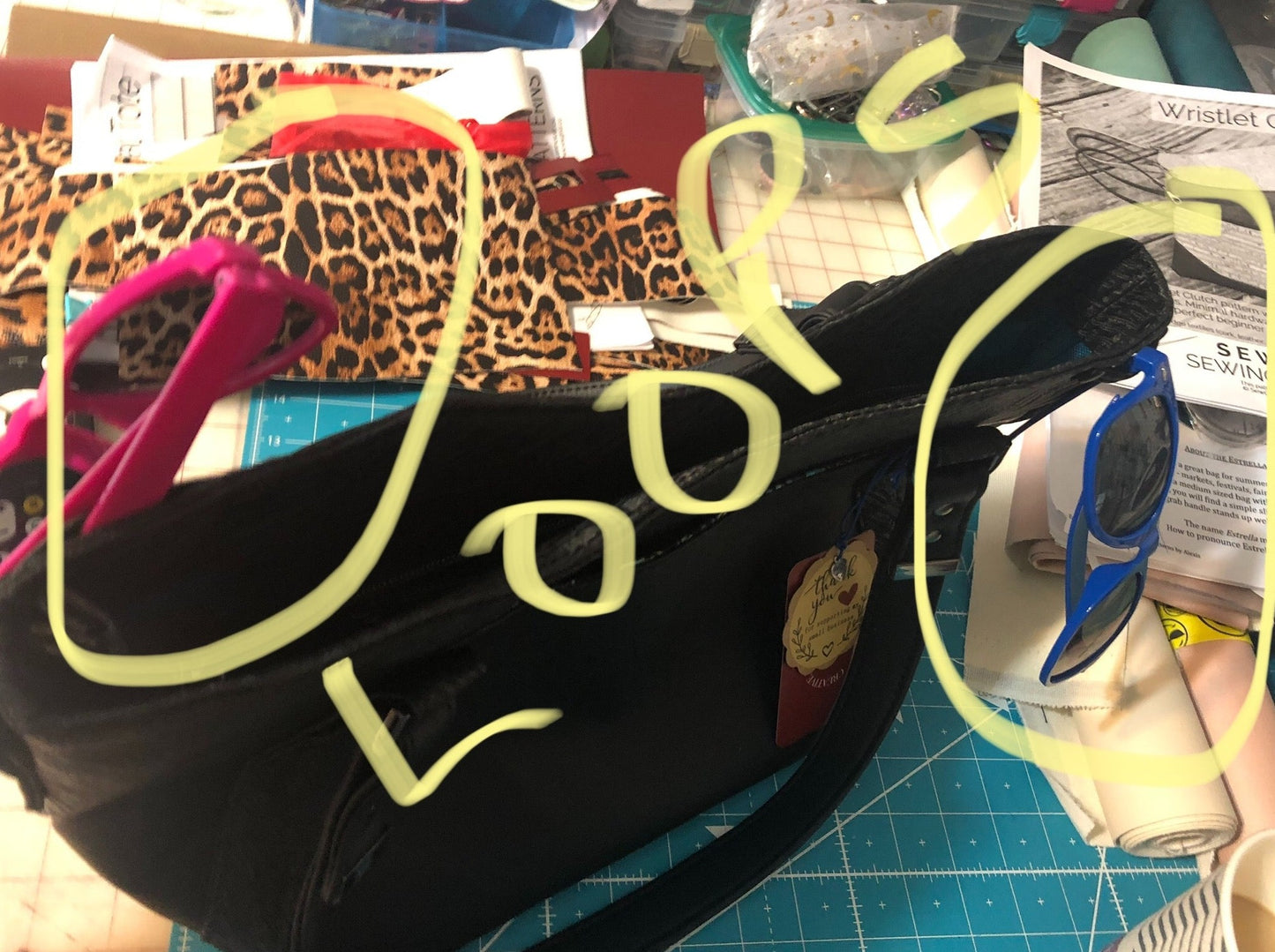 Sunglass loops available which ever side you choose as front., sunglasses or reading glasses will fit snuggly within reach.