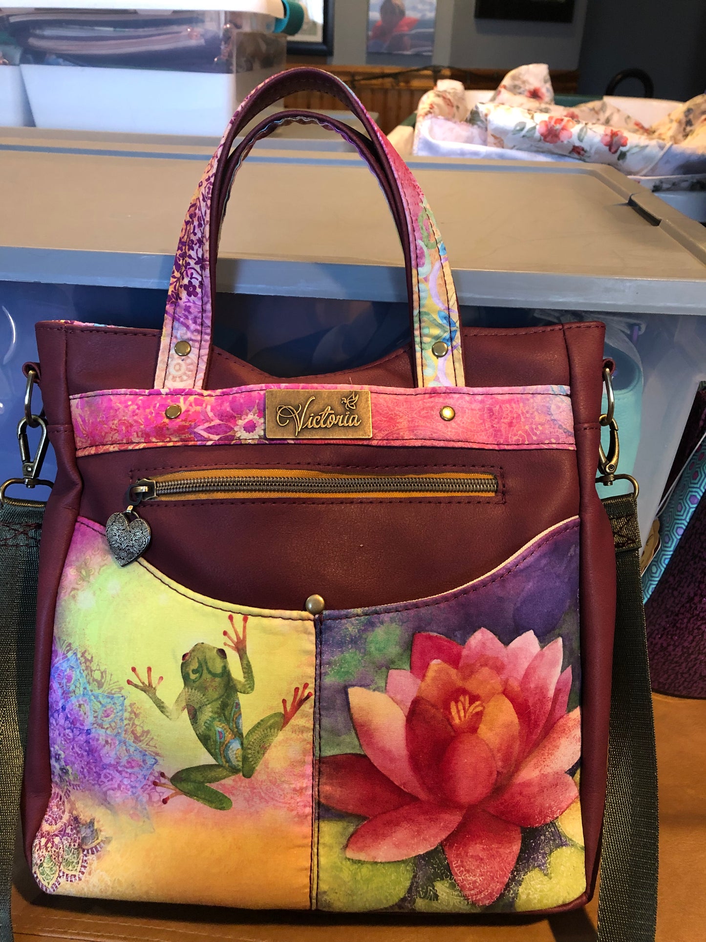 Custom made lotus flower small tote