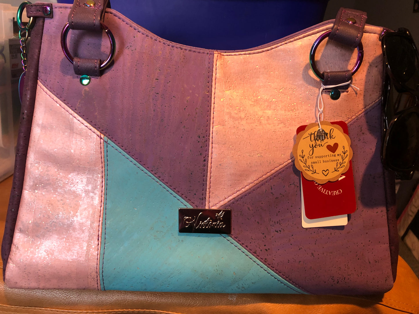 Large Cork multi color large tote bag