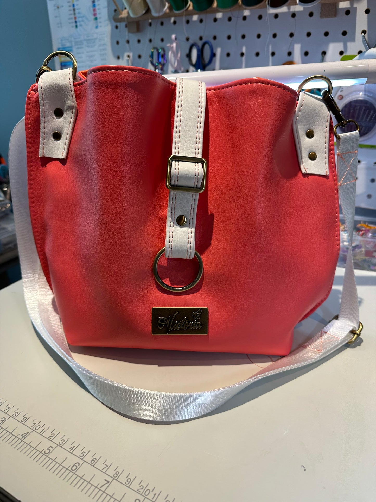 Coral, orange and white handbag/cross body