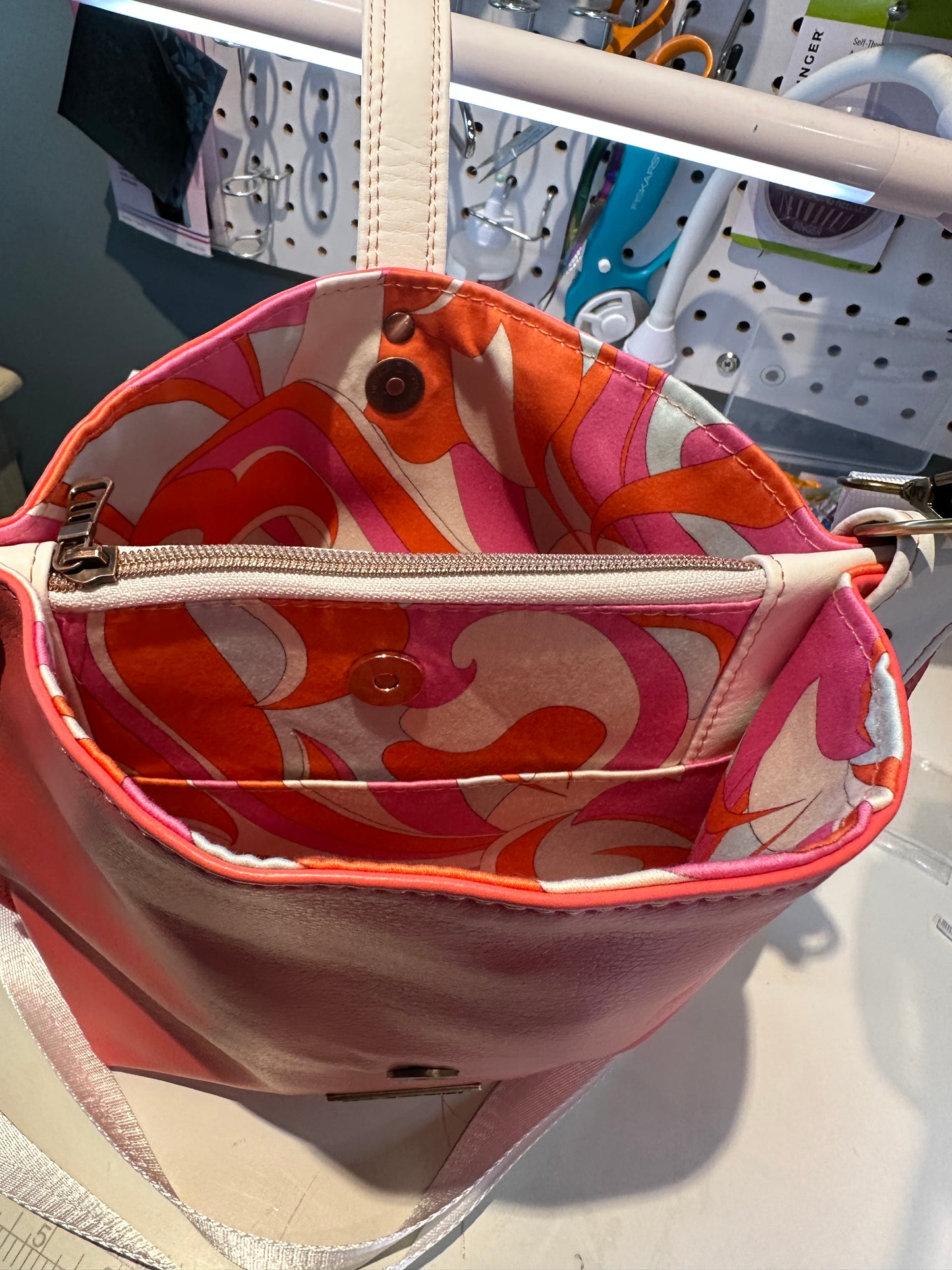 Coral, orange and white handbag/cross body