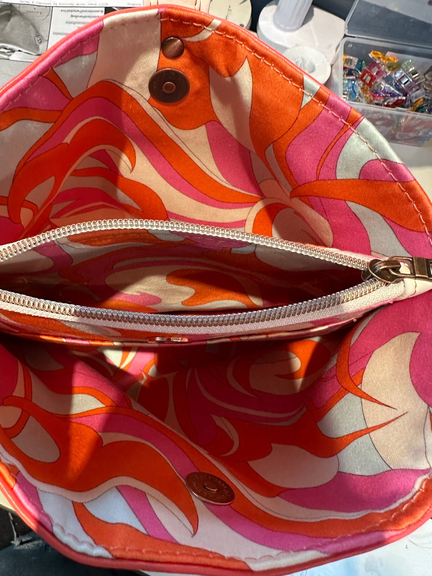 Coral, orange and white handbag/cross body