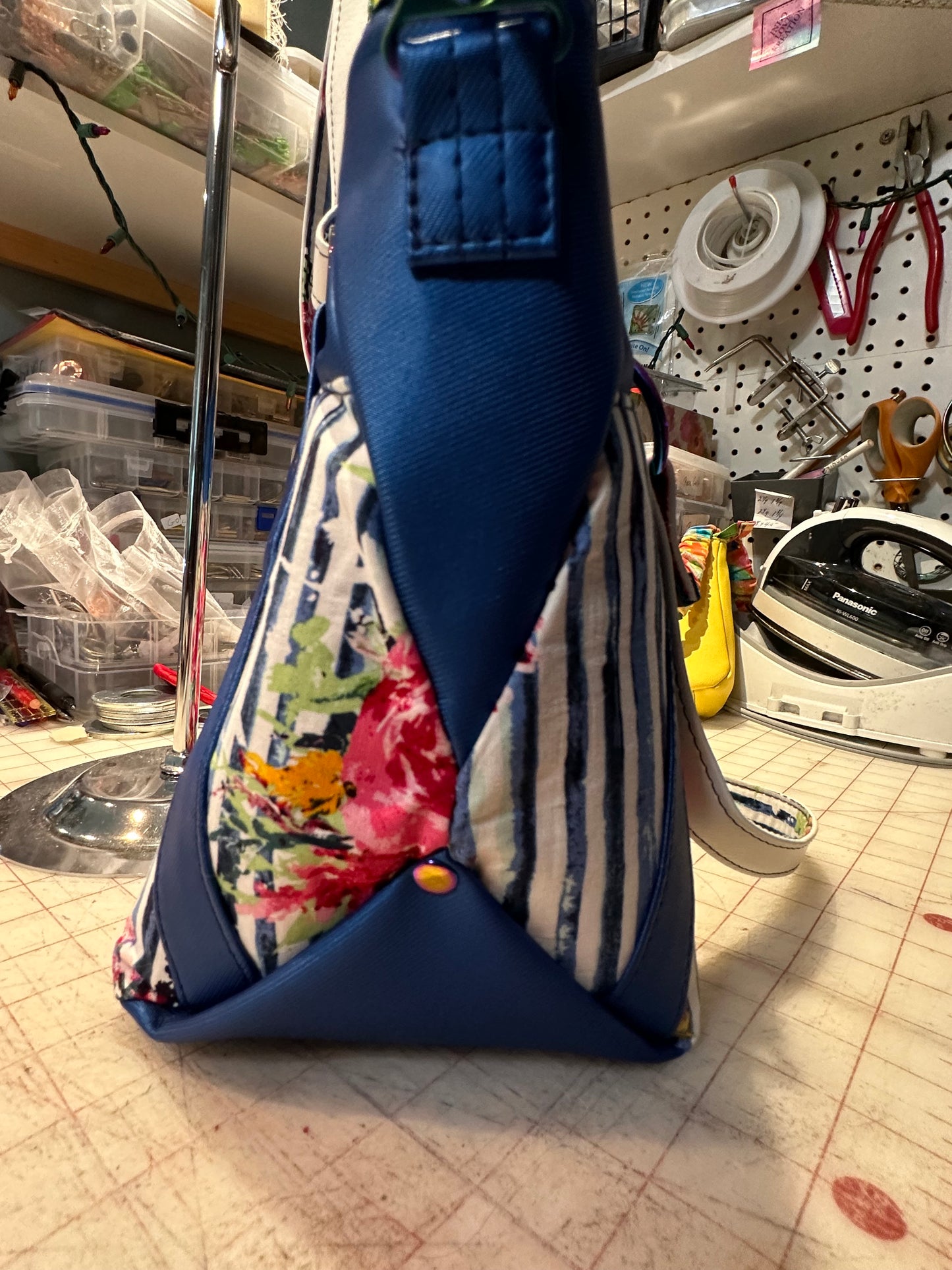 Summer handbag, blue, pink and white