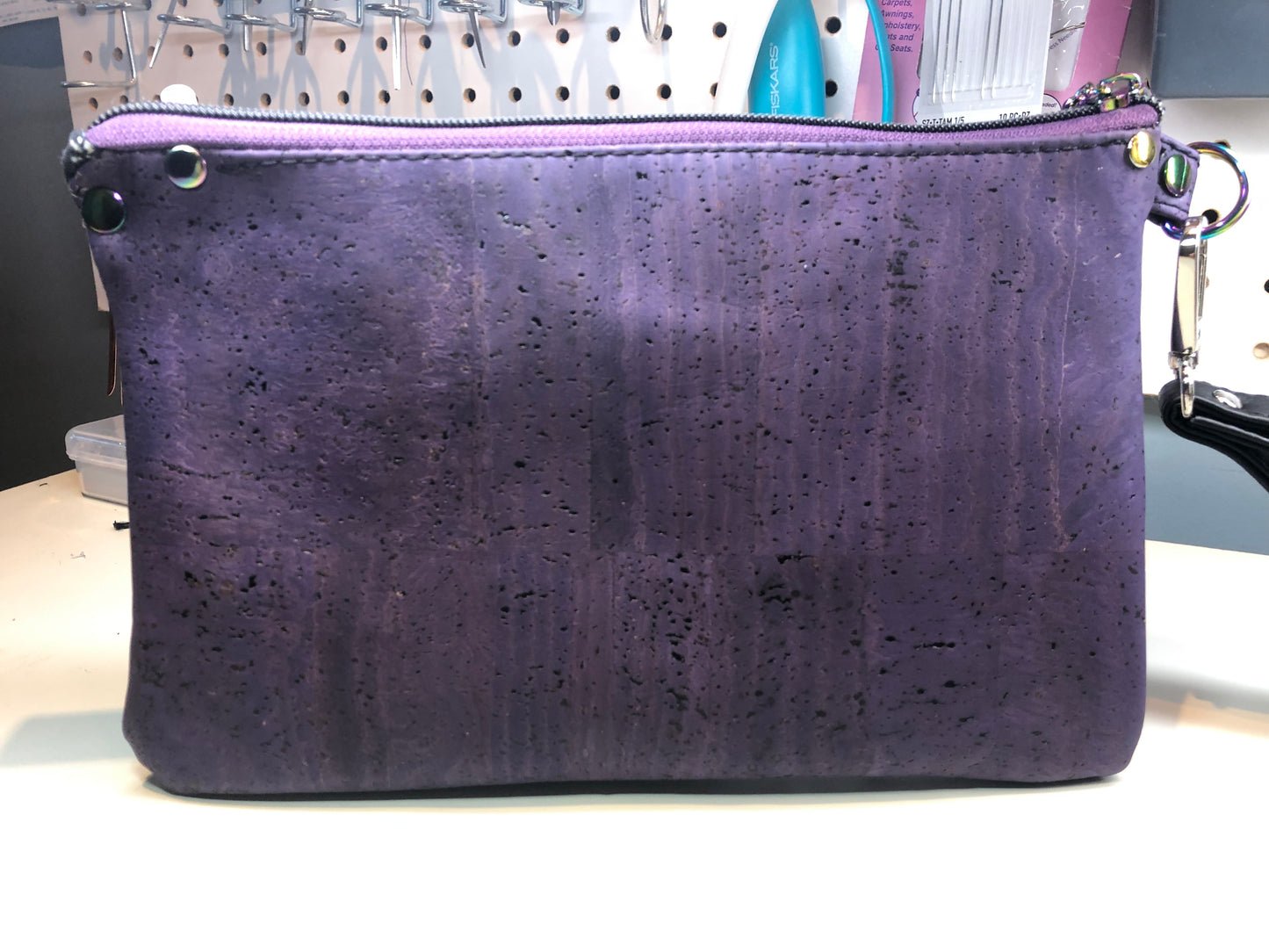 SOLD Cork & vinyl zipper front clutch