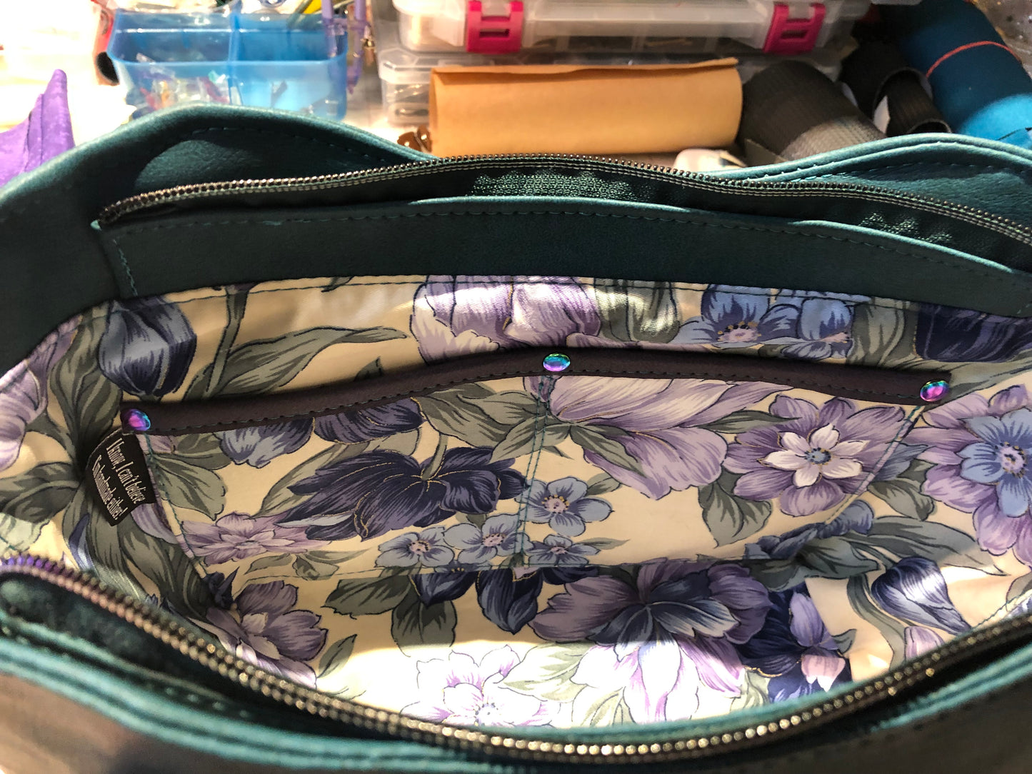 Classy purple and dark teal handbag with crossbody (Reduced price Demo bag)