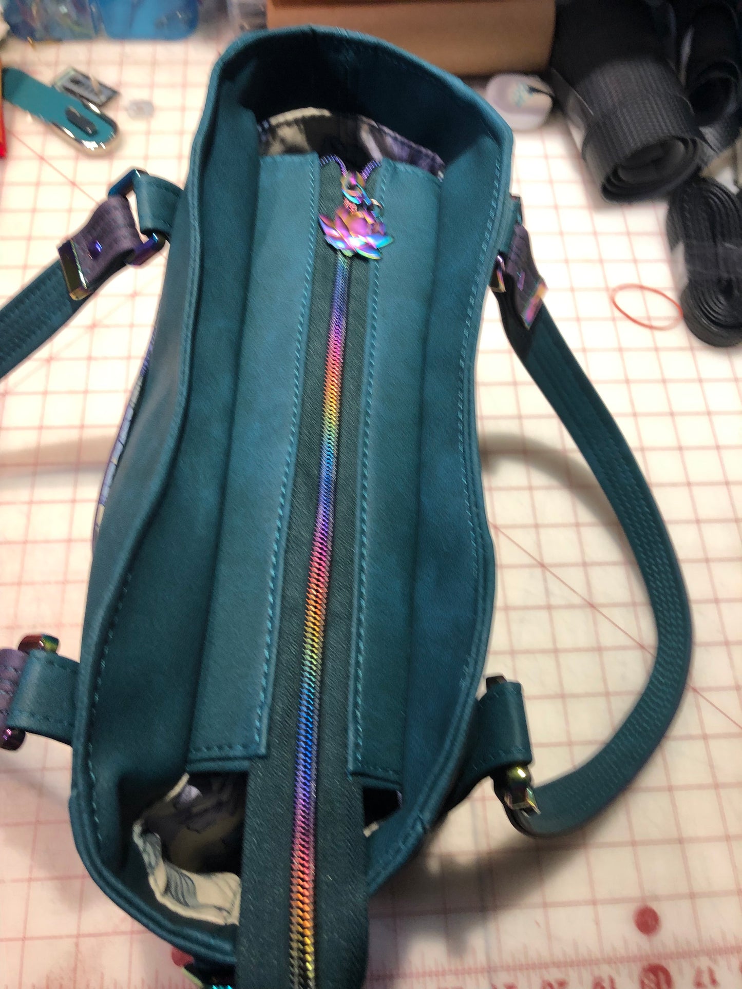 Classy purple and dark teal handbag with crossbody (Reduced price Demo bag)