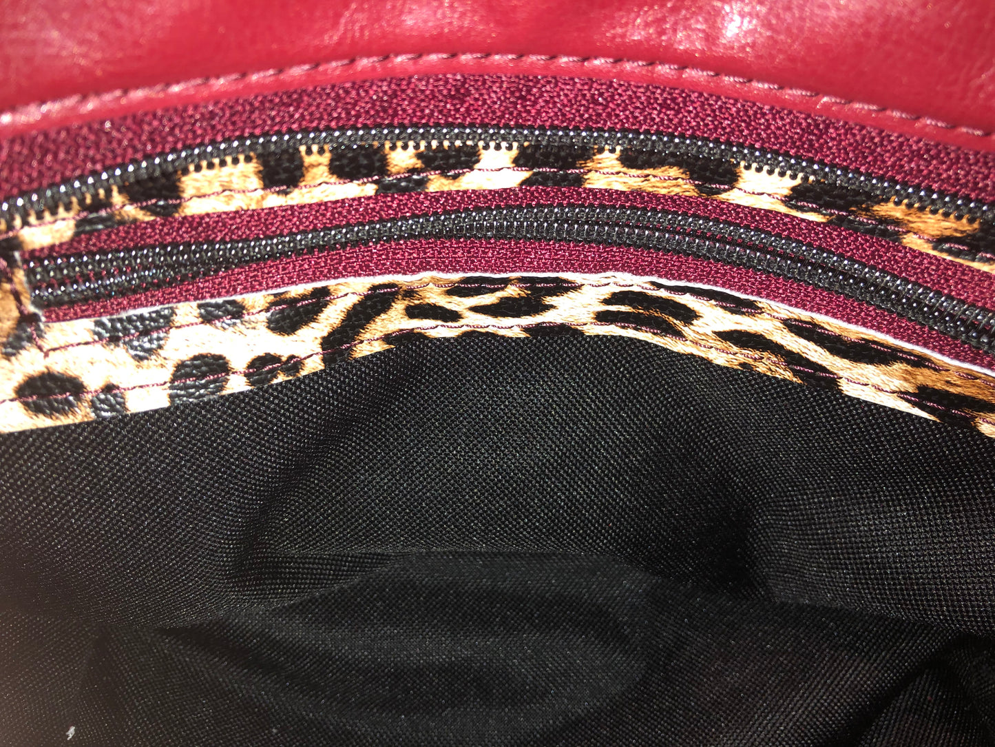 SOLD Classy Burgandy vinyl and animal print handbag/crossbody