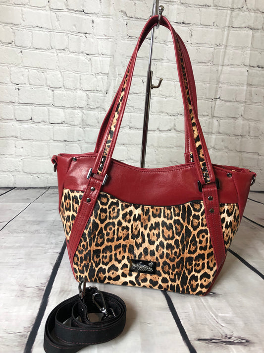 SOLD Classy Burgandy vinyl and animal print handbag/crossbody