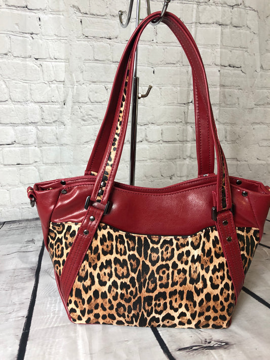 SOLD Classy Burgandy vinyl and animal print handbag/crossbody