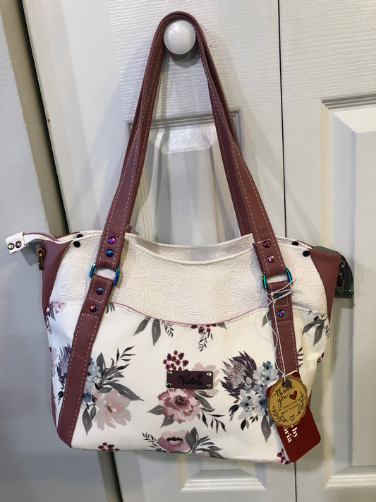 SOLD Mauve and white floral classy handbag