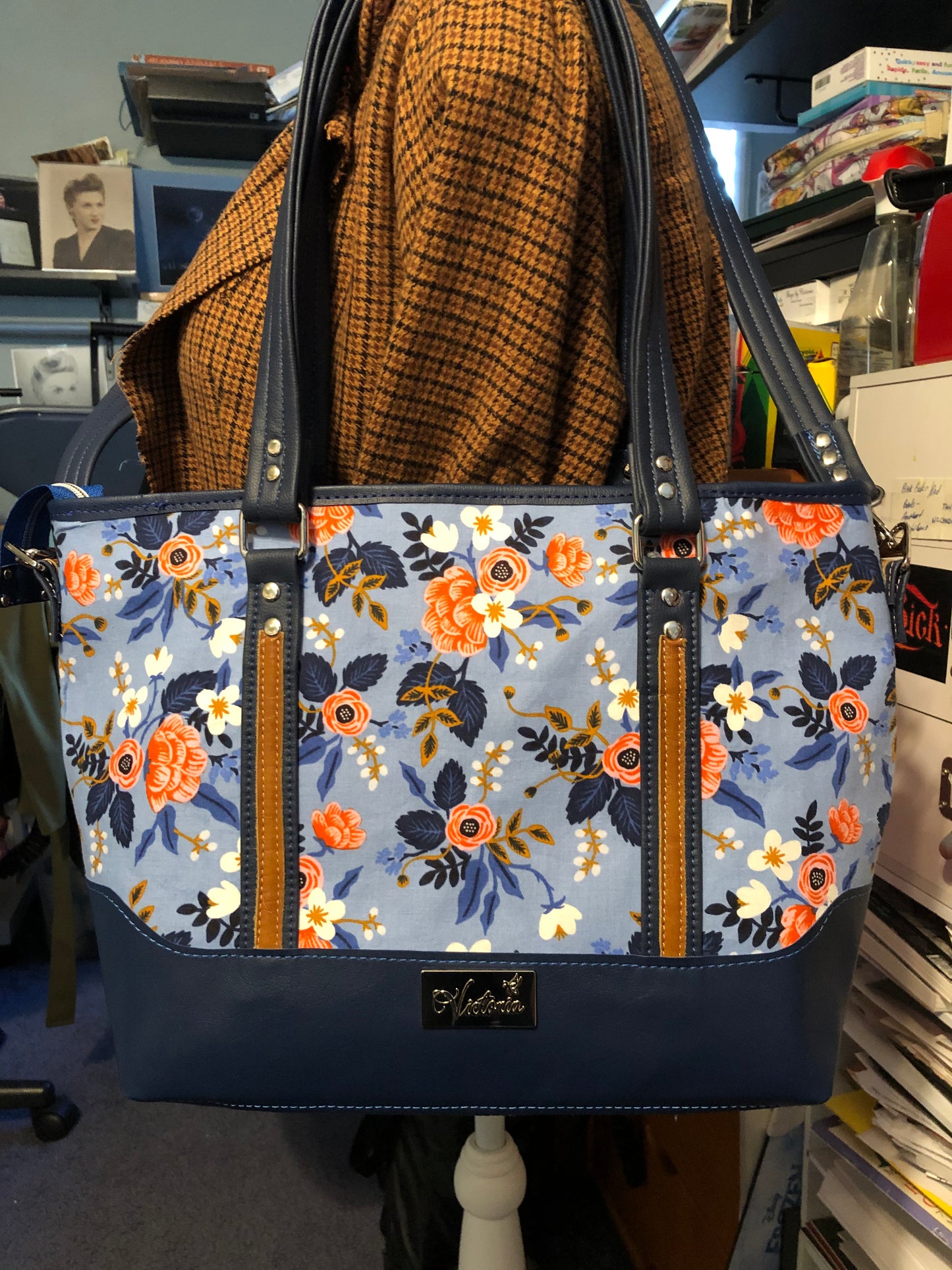 Navy floral tote