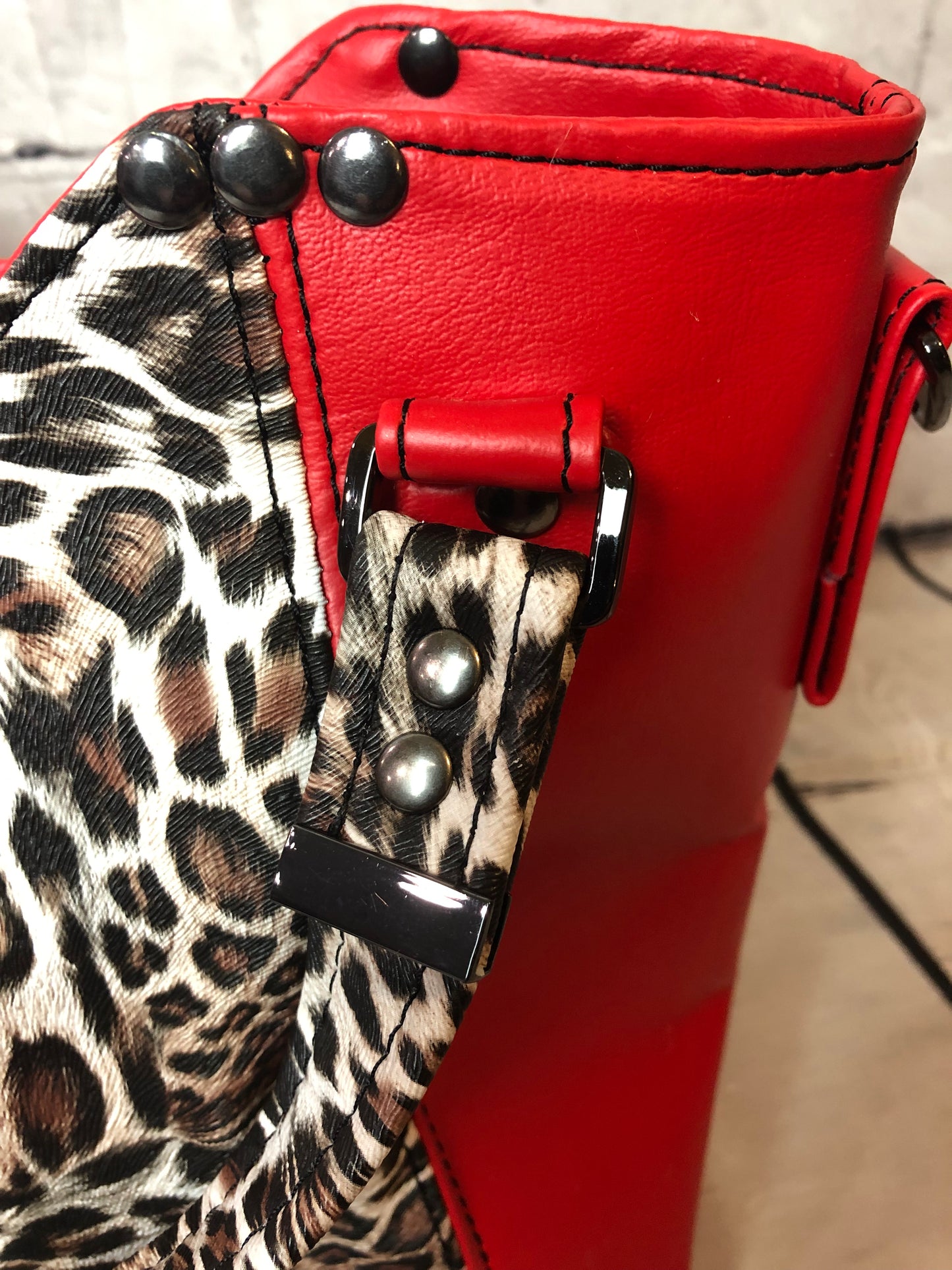 Red vinyl/animal print crossbody