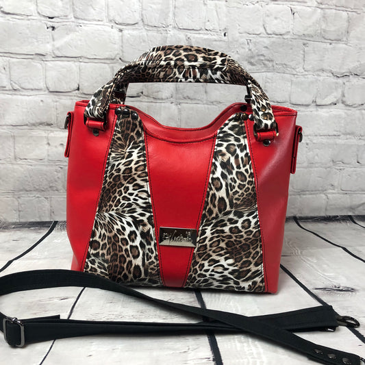 Red vinyl/animal print crossbody