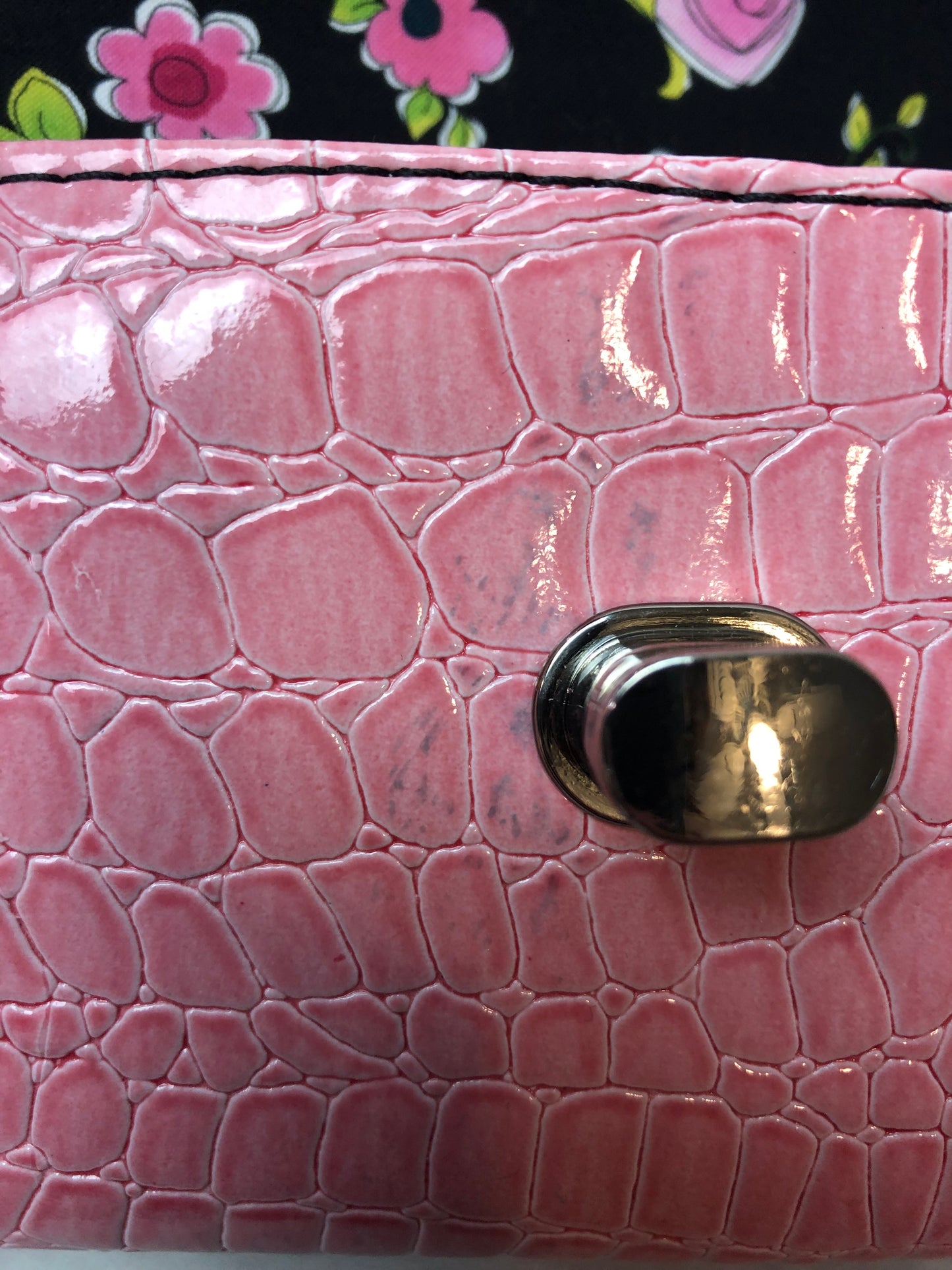 SOLD (discounted) Pink floral crocodile clutch wallet/wristlet