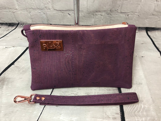 Purple cork wristlet clutch