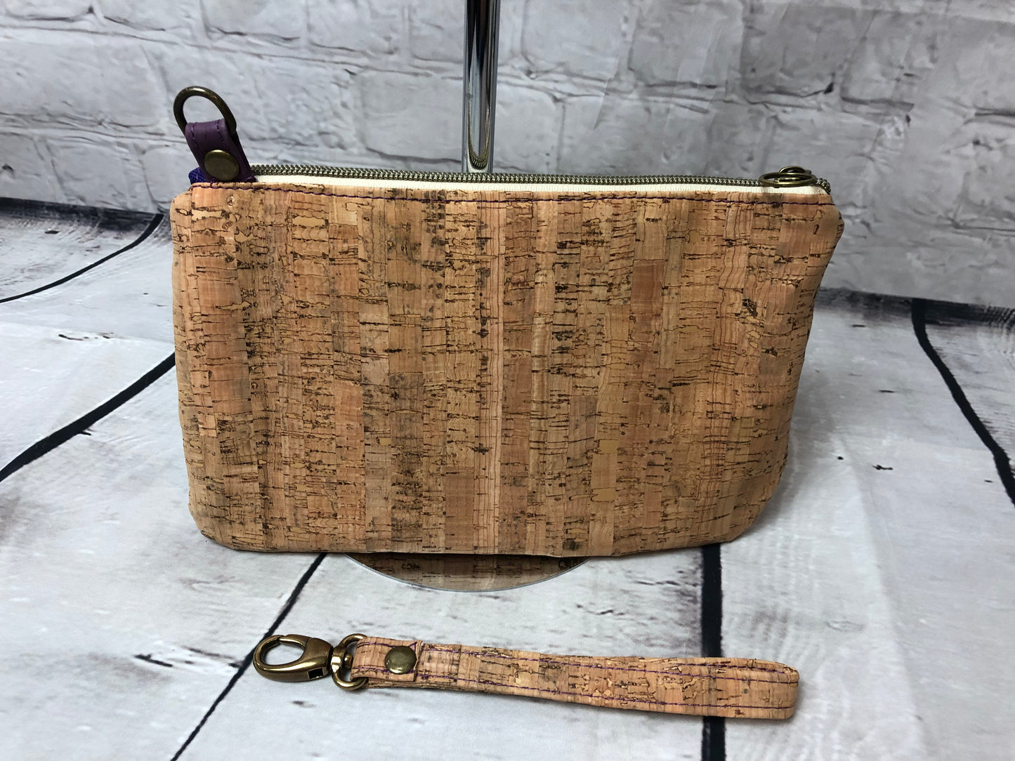 Natural cork zipper clutch/wristlet.