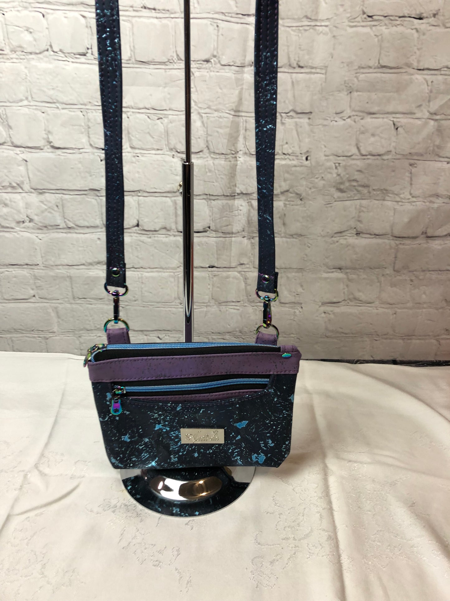 Blue and purple cork crossbody