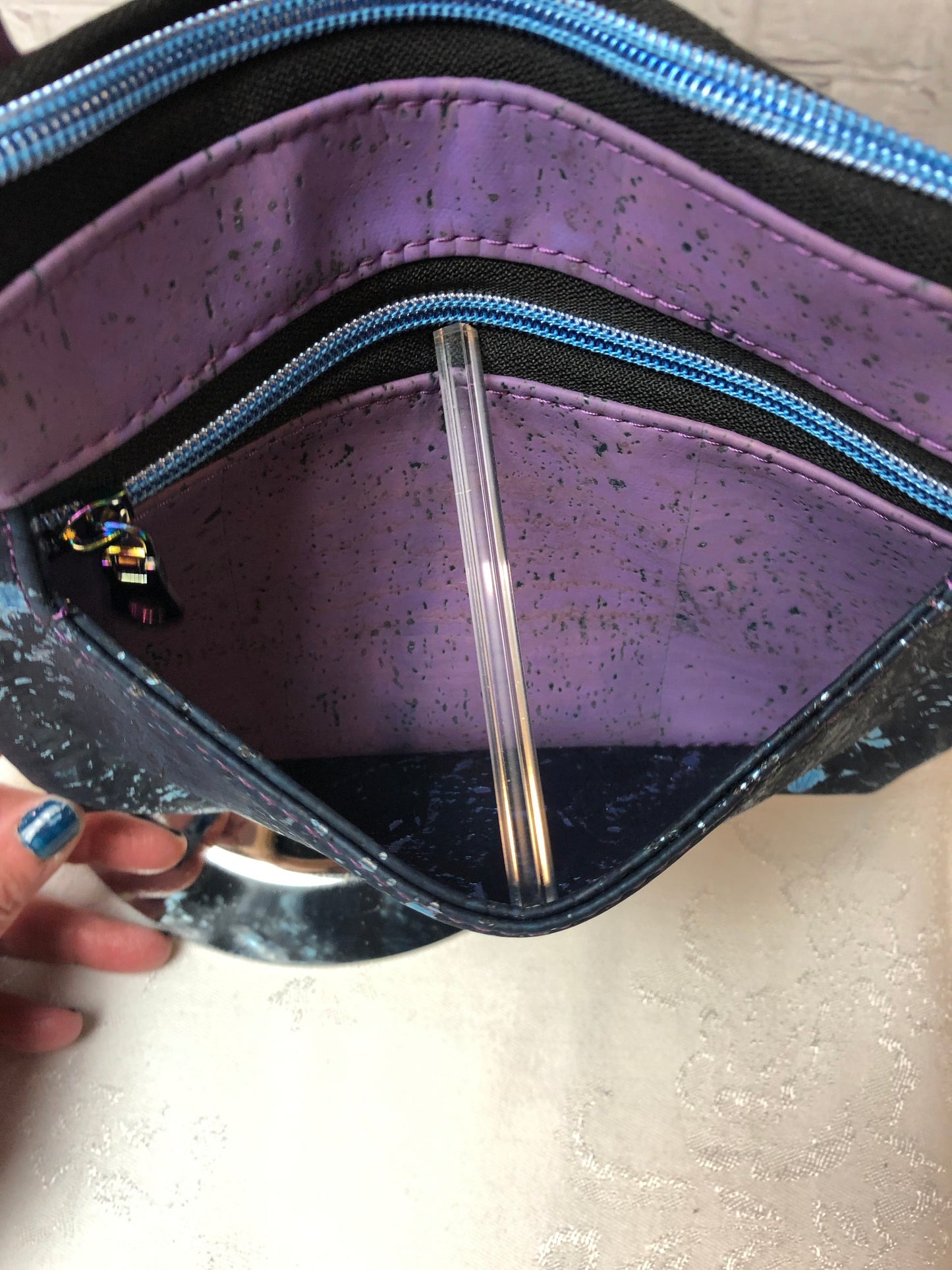 Blue and purple cork crossbody