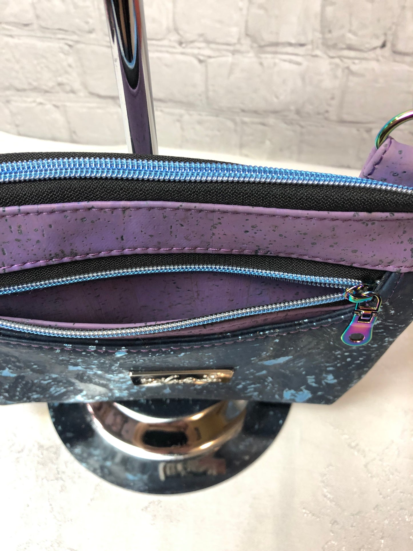 Blue and purple cork crossbody