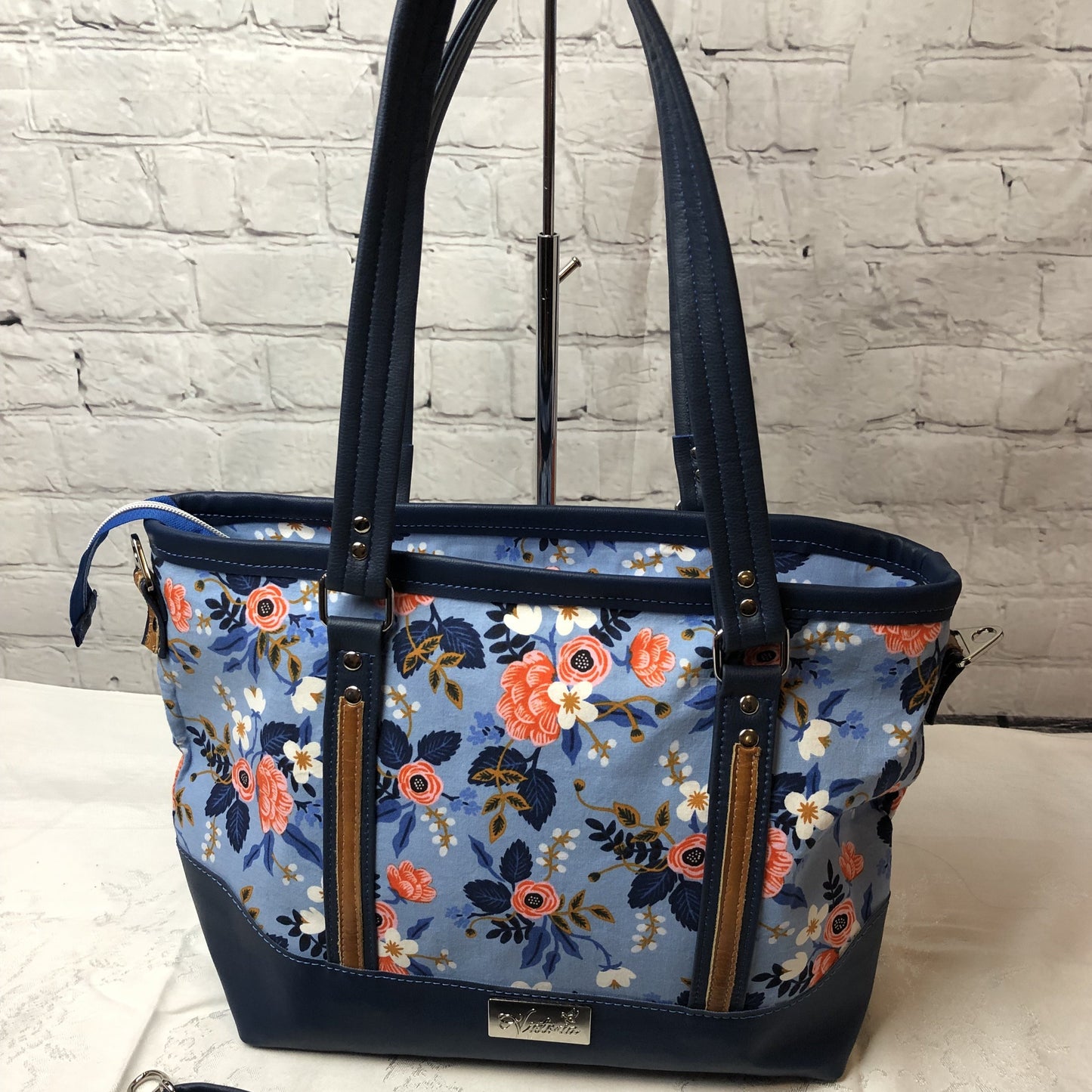 Navy floral tote