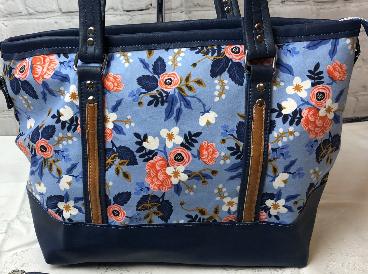 Navy floral tote