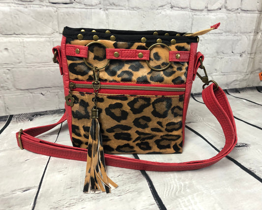 Red vinyl & animal print shoulder bag