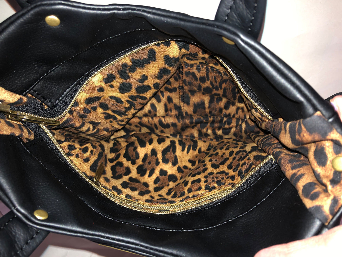 SOLD-SOLD Martini Crossbody. Black + animal print. 5 exterior pockets