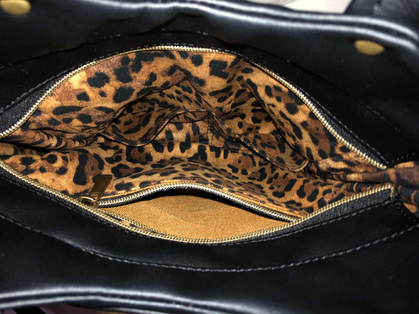 SOLD-SOLD Martini Crossbody. Black + animal print. 5 exterior pockets