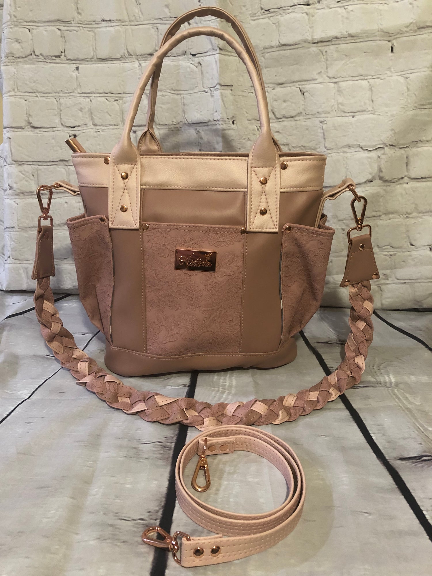 Zoella Blush handbag with rolled handles and 2 shoulder straps 