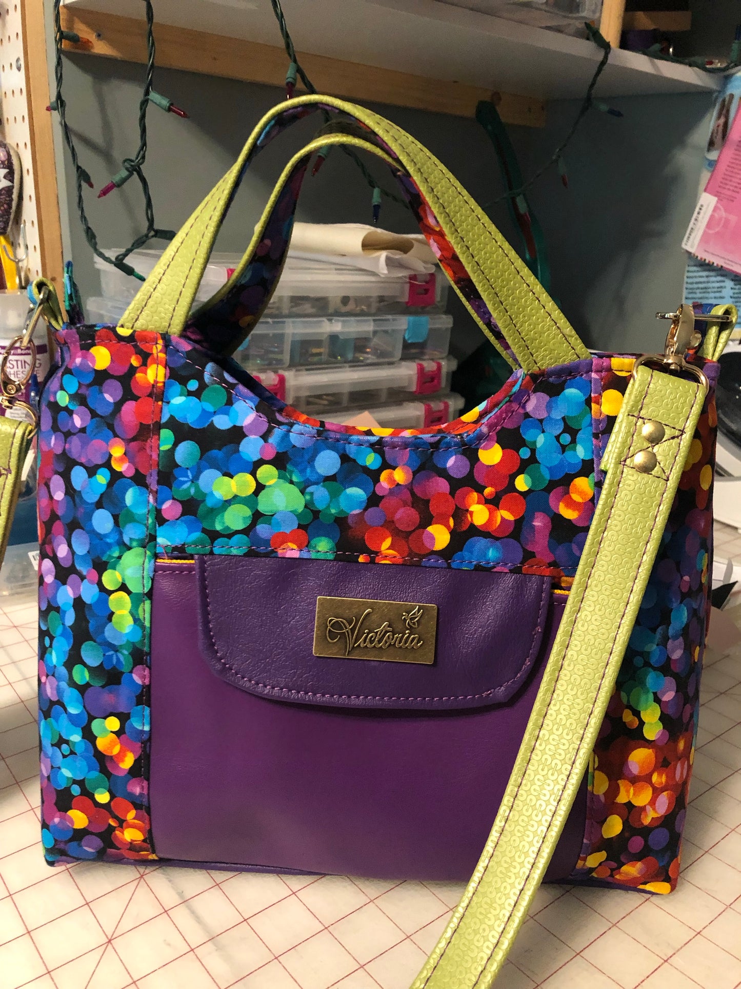 SOLD-SOLD Colorful handbag w/small handles plus strap