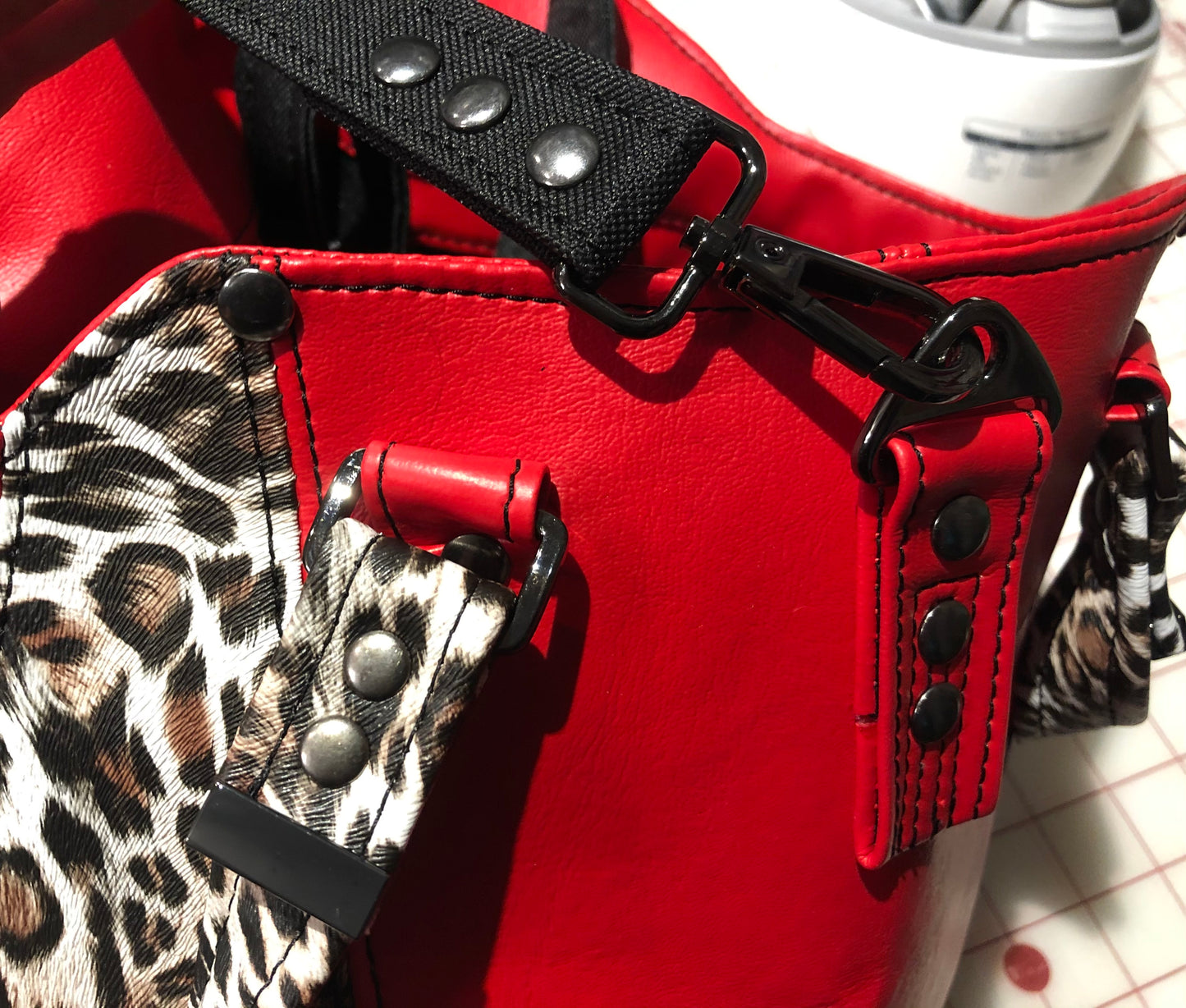 Red vinyl/animal print crossbody