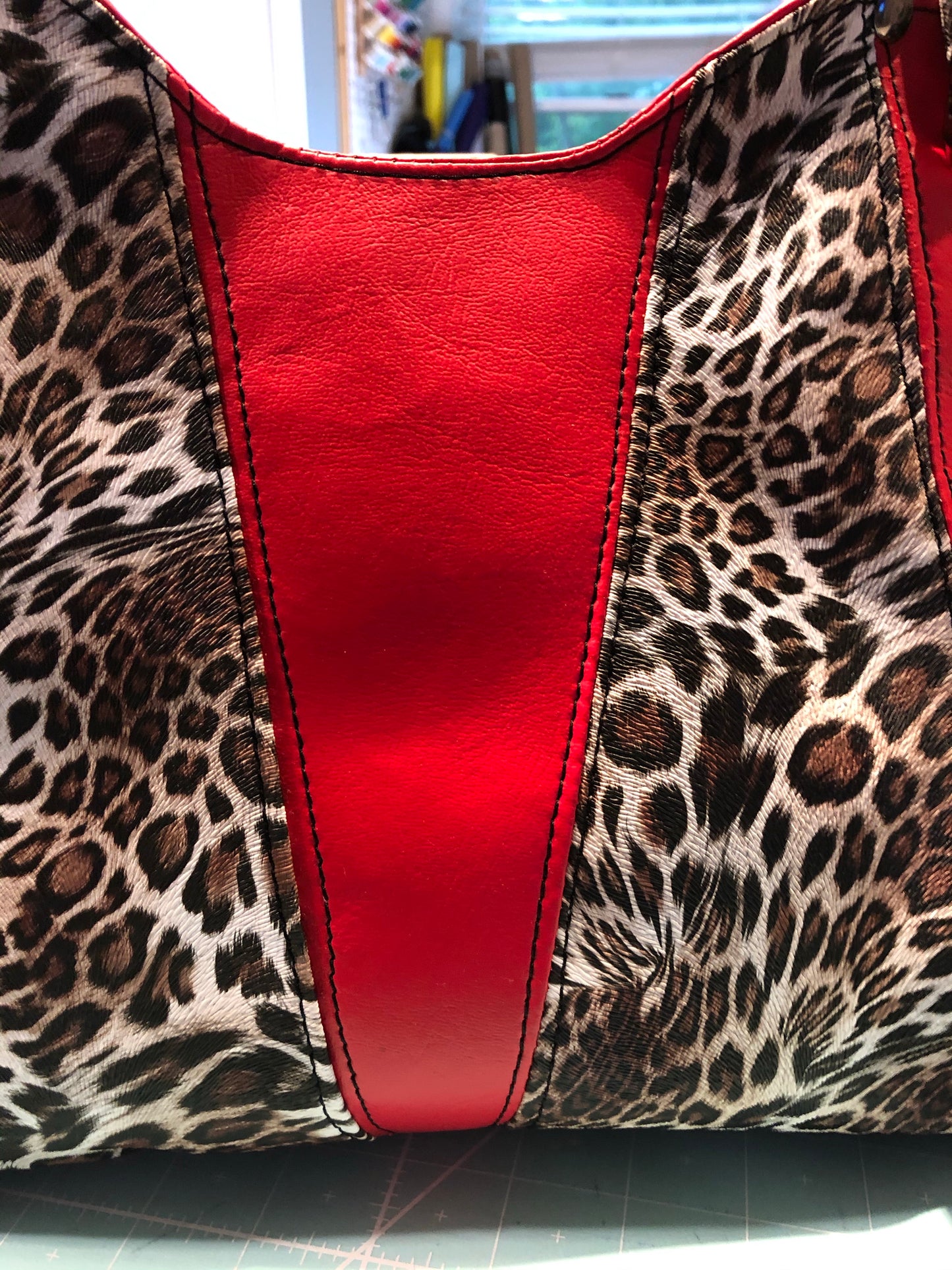 Red vinyl/animal print crossbody