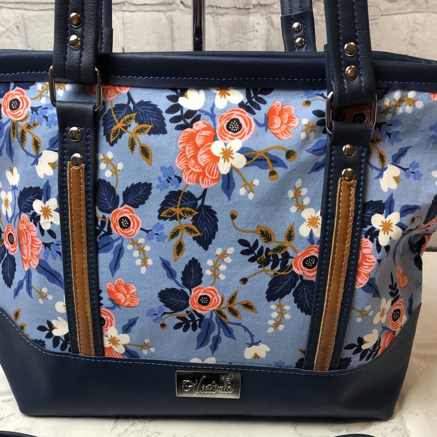 Navy floral tote