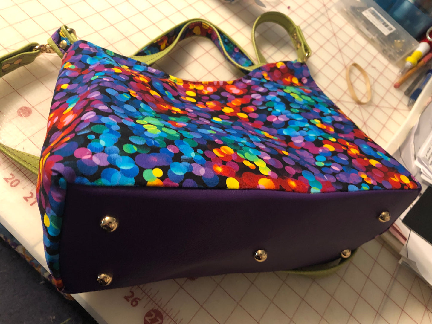 SOLD-SOLD Colorful handbag w/small handles plus strap