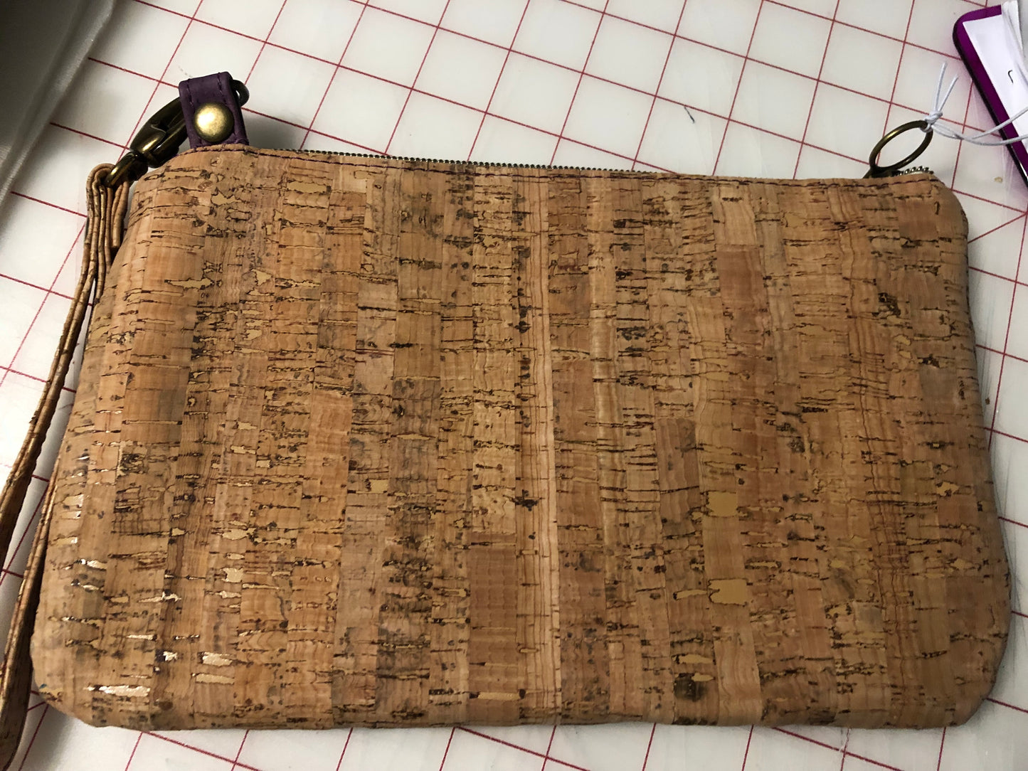 Natural cork zipper clutch/wristlet.