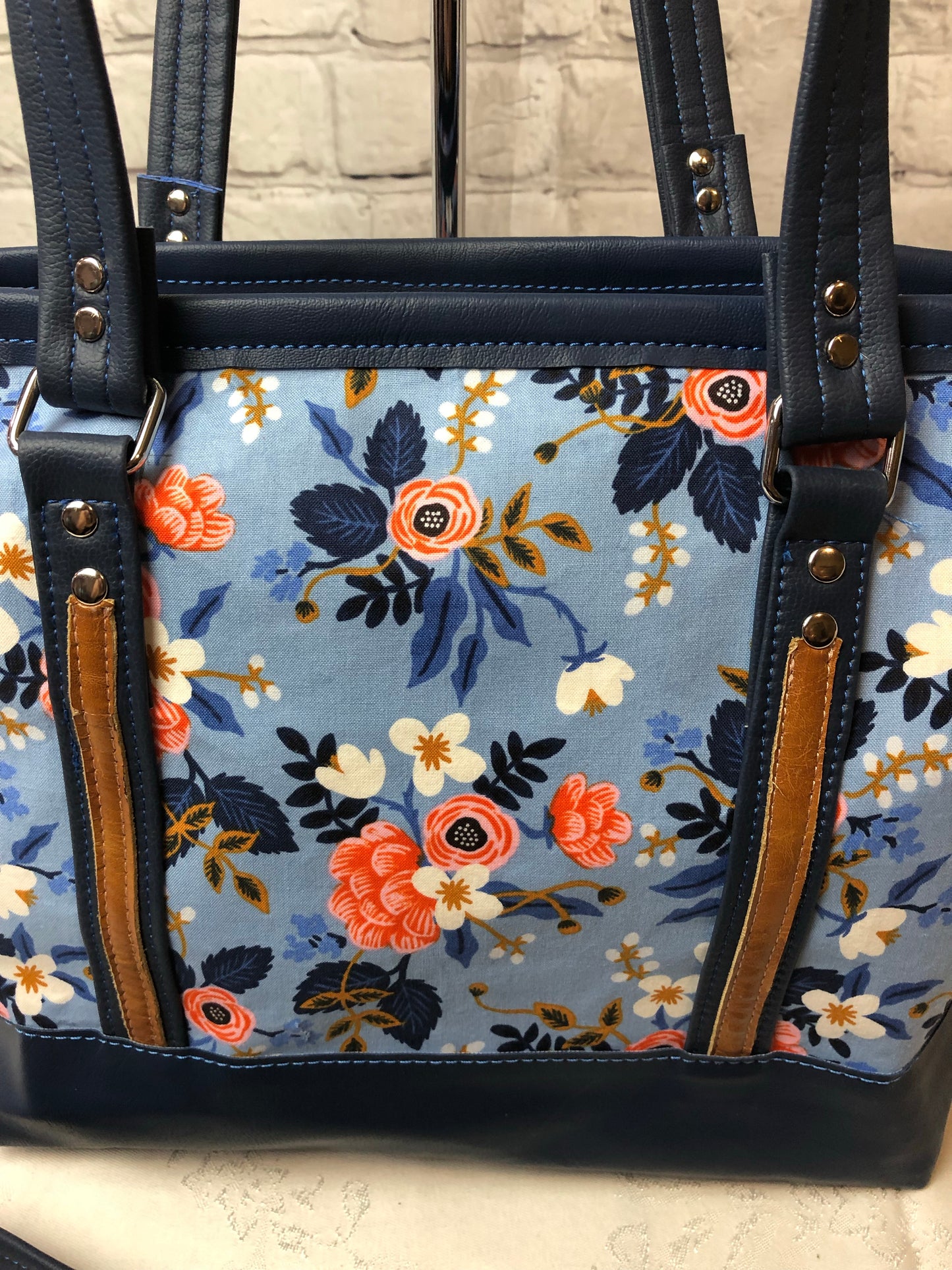 Navy floral tote