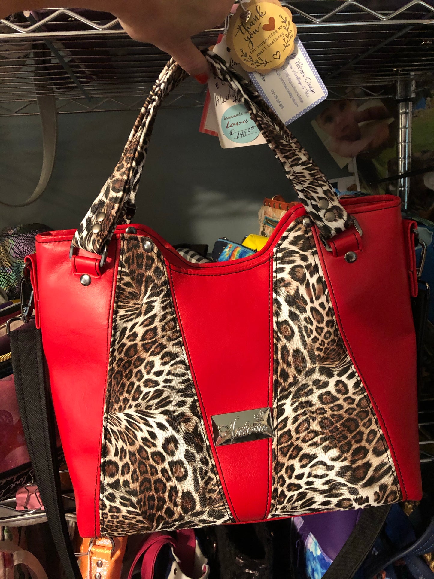 Red vinyl/animal print crossbody