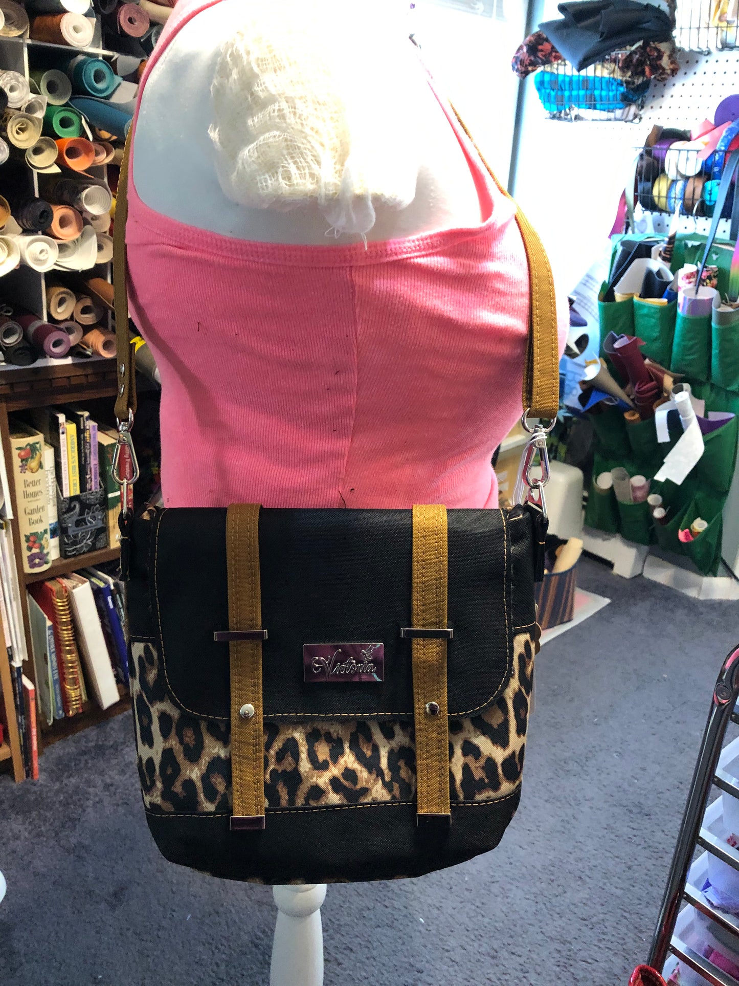 Canvas/animal print crossbody