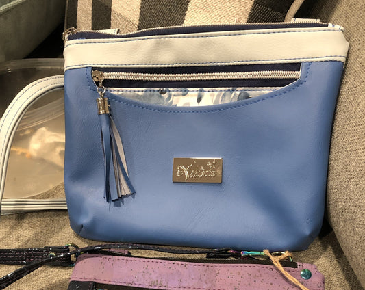 SOLD Crossbody in blue vinyl