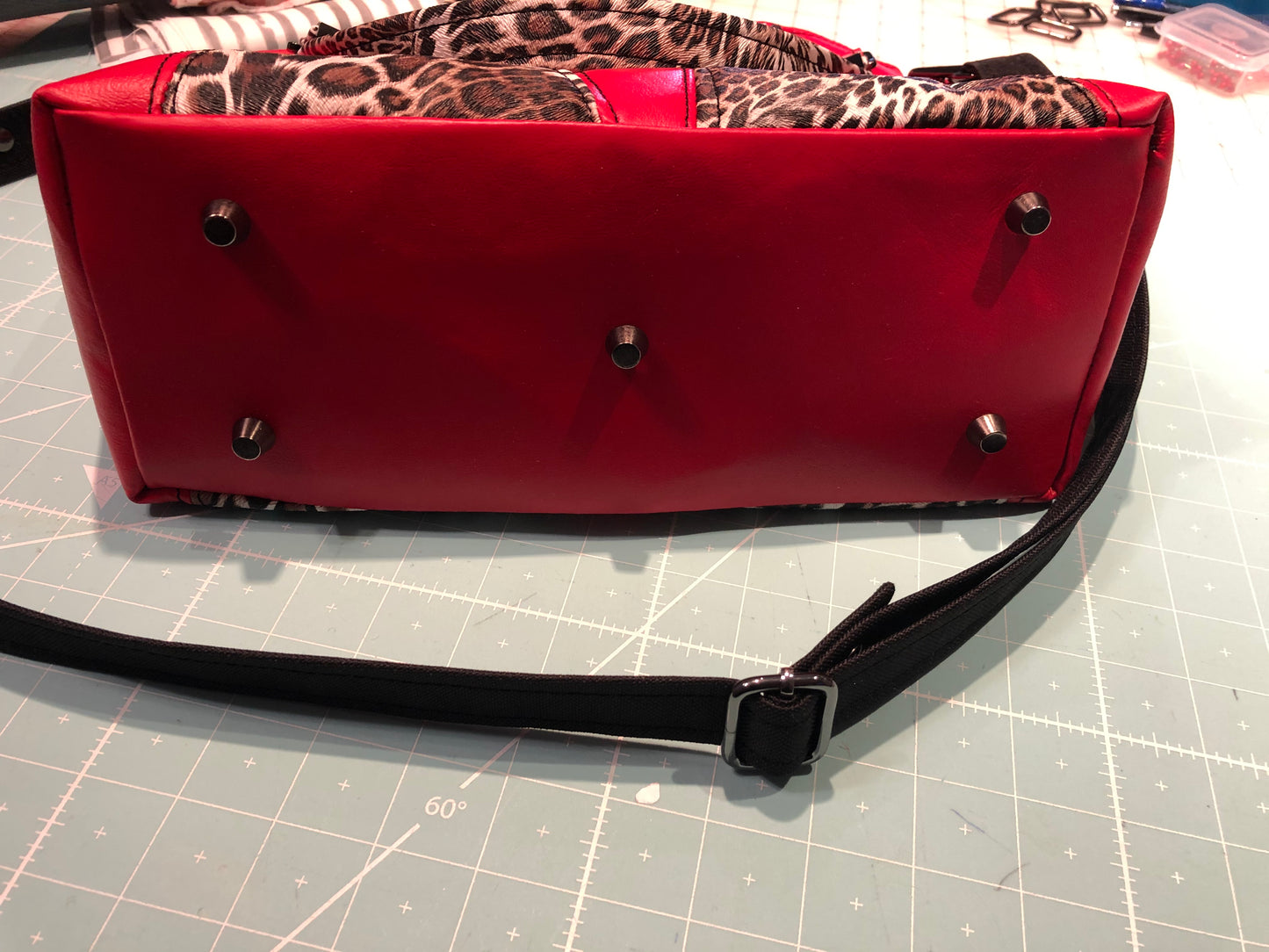 Red vinyl/animal print crossbody